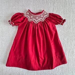 Le' Za Me Red Lace Collar Cotton Dress VGUC 12mo